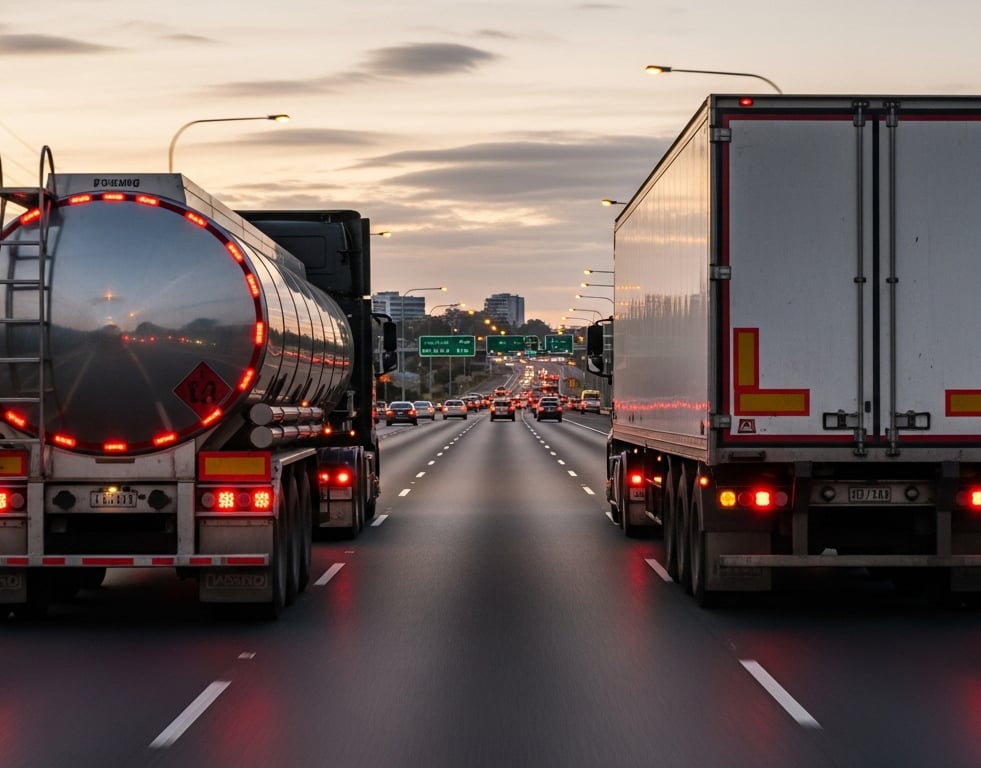 Fuel Tanker and Truck on highway